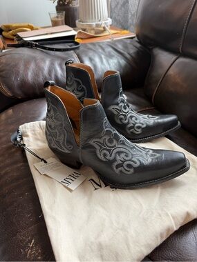 Myra Bag Black Embroidered Western Ankle Booties